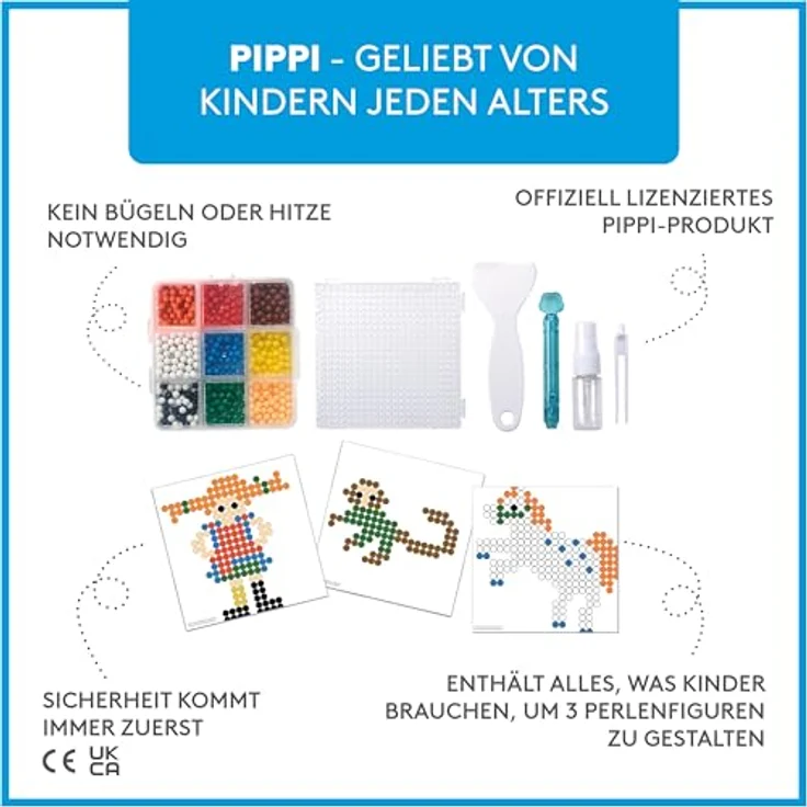 Pippi Langstrumpf Wasserperlen Kreativset, 1-tlg, Bastelperlen für Kinder, einfache Anwendung ohne Bügeln, Pippi-Favoriten gestalten – Bild 4