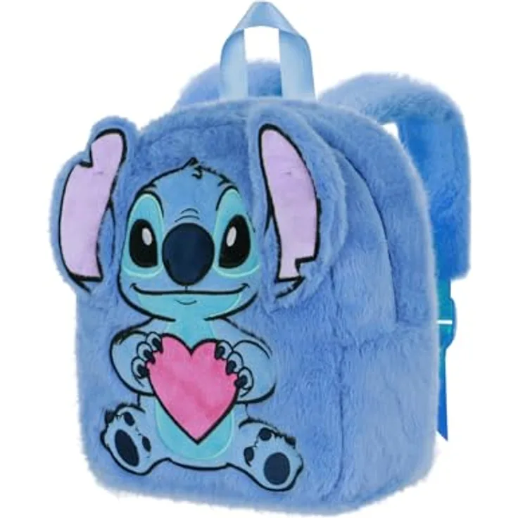 Disney Lilo und Stitch Heart-Plush Rucksack, Blau mit weicher Plüschstruktur und verstellbaren Schulterriemen