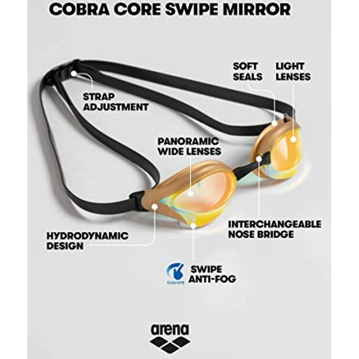 ARENA Schwimmbrille Cobra Core Swipe Mirror Schwimmbrille Unisex Erwachsene Einheitsgröße Kupfergelb – Bild 3