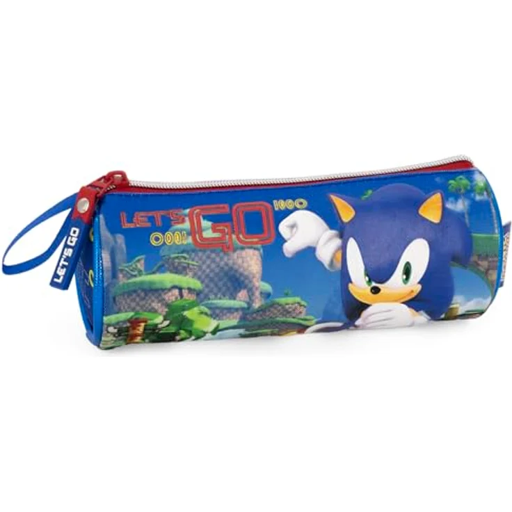 Clondo Schlampermäppchen Jungen für Sonic Fan – Rundes Stifteetui aus 600D Polyester mit robustem Reißverschluss (21x8 cm) – Bild 1