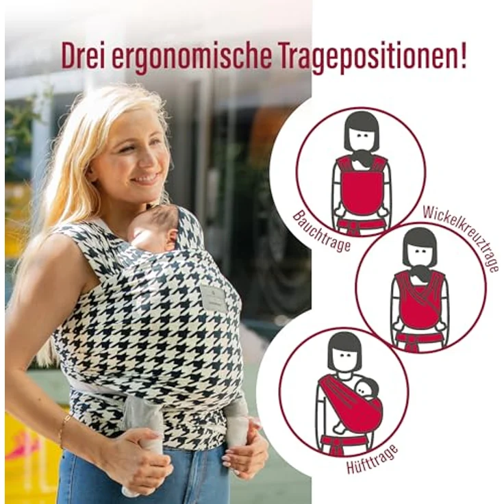 manduca Sling > Elastisches Babytragetuch mit GOTS Zertifikat < für Neugeborene ab Geburt (bellybutton® by manduca®, Pepita Navy) - Preisvergleich – Bild 5