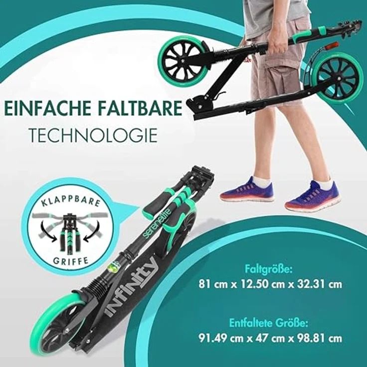 SereneLife Klapproller für Kinder & Erwachsene, höhenverstellbar, Big Wheel Scooter mit 8-9 Zoll Rädern bis 100 kg – Bild 3