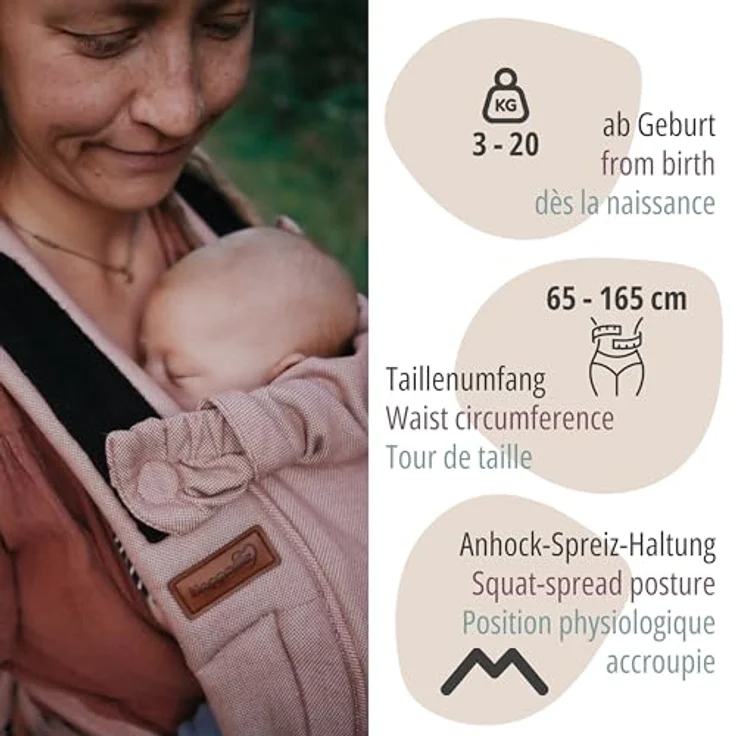 Hoppediz Babytrage Bondolino b.pure, Komforttrage ab Geburt (3 - 20 kg), Bauchtrage, Rückentrage & Hüfttrage aus hautfreundlicher Baumwolle – Bild 4