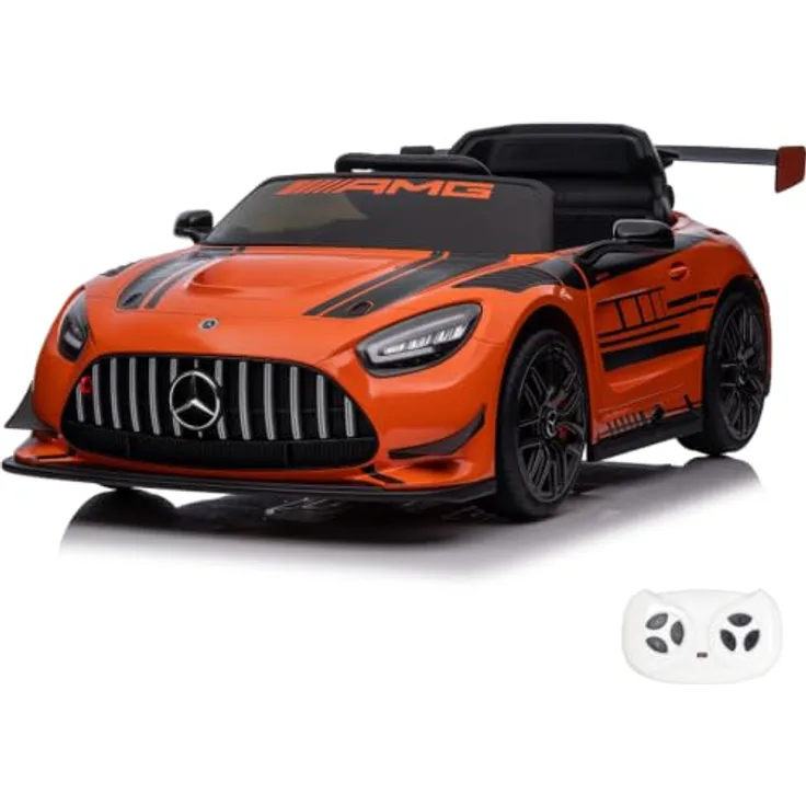 Mercedes Kinder Elektroauto AMG GT3, 12V mit MP3-Player, Sicherheitsgurt, 1-Sitzer, Orange, für 1 bis 6 Jahre