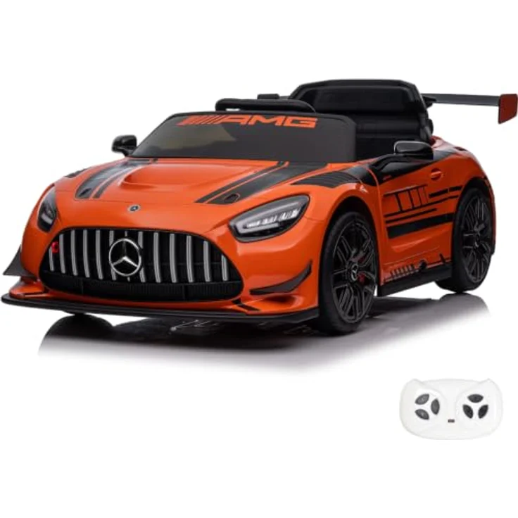 Mercedes Kinder Elektroauto AMG GT3, 12V mit MP3-Player, Sicherheitsgurt, 1-Sitzer, Orange, für 1 bis 6 Jahre – Bild 1
