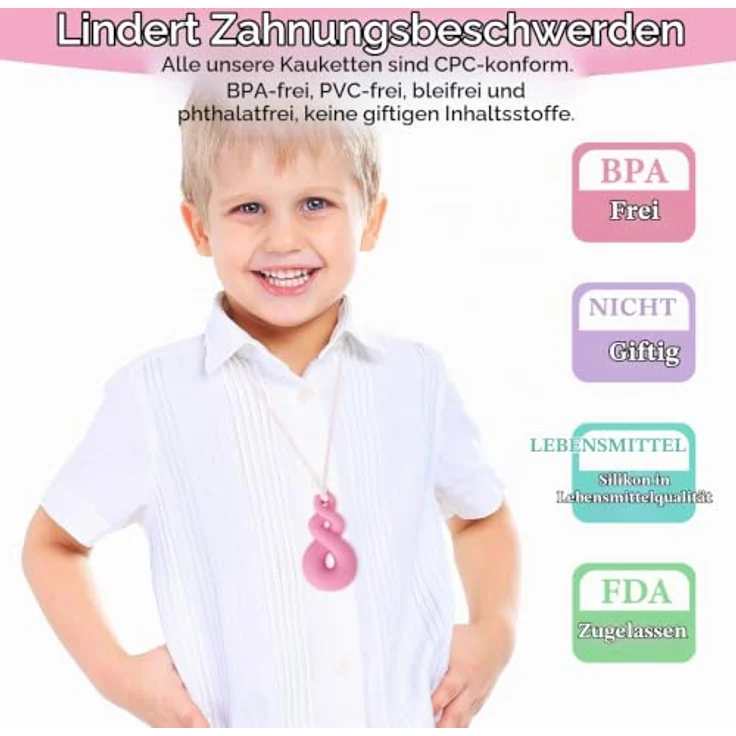 CLDY 6 Stück Sensory Chew Necklace, Beißkette aus BPA-freiem Silikon, für Kinder mit stressreduzierenden Texturen – Bild 2