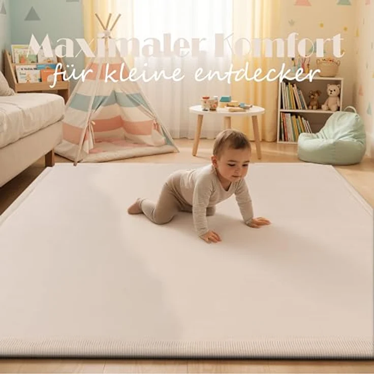 Paco Home Teppich Kinderzimmer, 160x220 cm, Creme, weich und rutschfest, geeignet für Fußbodenheizung – Bild 4