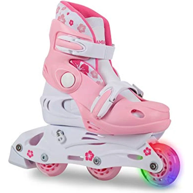 JAMBACH Kinder Inliner Set mit Protektoren verstellbar zum Rollschuh mit LED rosa (M (34-37)) - Größenverstellbare Kinder Inliner mit blinkenden Rollen – Bild 2