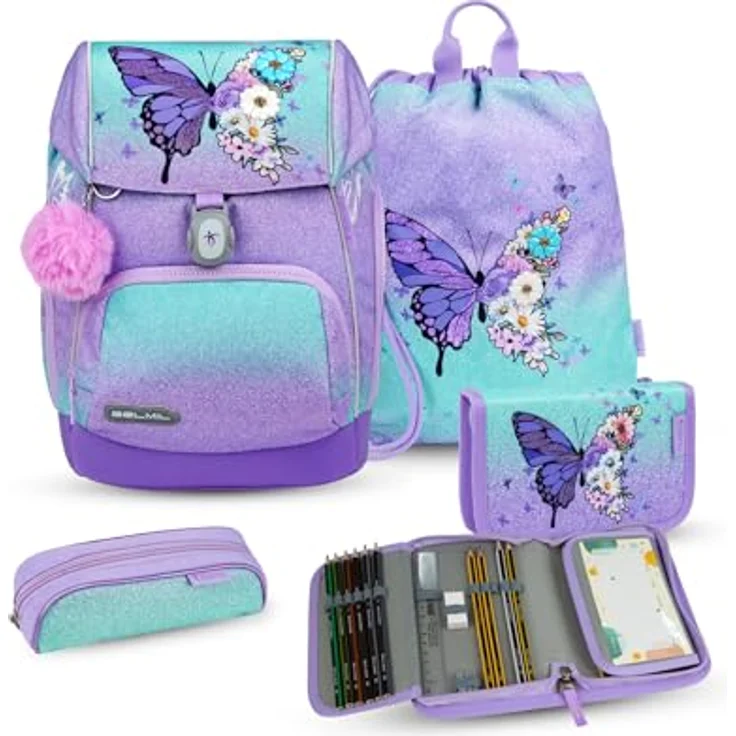 Belmil Comfy Plus Premium Schulranzen-Set, ergonomischer Ranzen mit Brust- & Hüftgurt, DIN A4 geeignet, 16 L, reflektierender Magnetverschluss – Bild 1