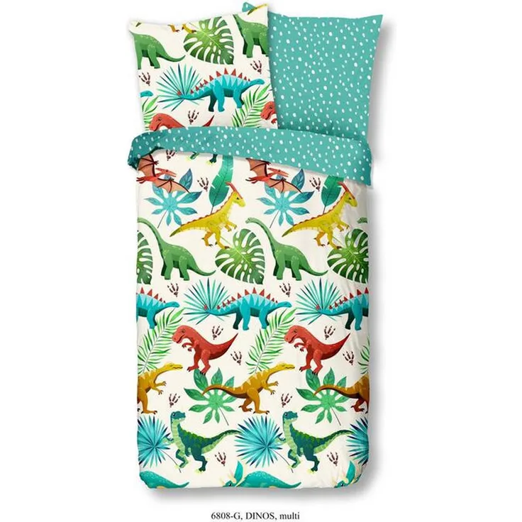XXXL Kinderbettwäsche Dinosaurier, 135x200 cm, Mehrfarbig, Oeko-Tex® Standard 100, pflegeleicht, atmungsaktiv, weiche Oberfläche
