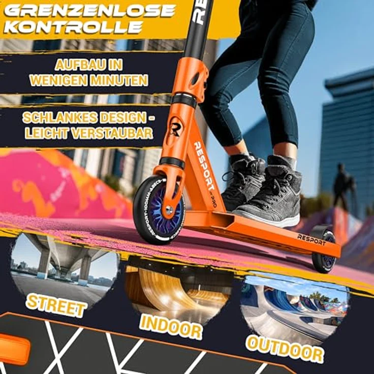 RE:SPORT REVO PRO Stunt Scooter, Profi Stuntroller mit 110mm PU Rädern, ABEC 9 Kugellager, Y-Bar, inkl. Ständer, für Kinder & Erwachsene – Bild 4