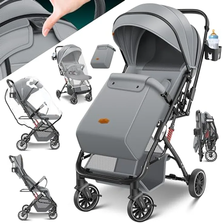 Kidiz Kinderbuggy Liegebuggy Sportwagen klappbar Faltbar 360° Räder 5-Punkt Gurt Inkl. Zubehör (blau)