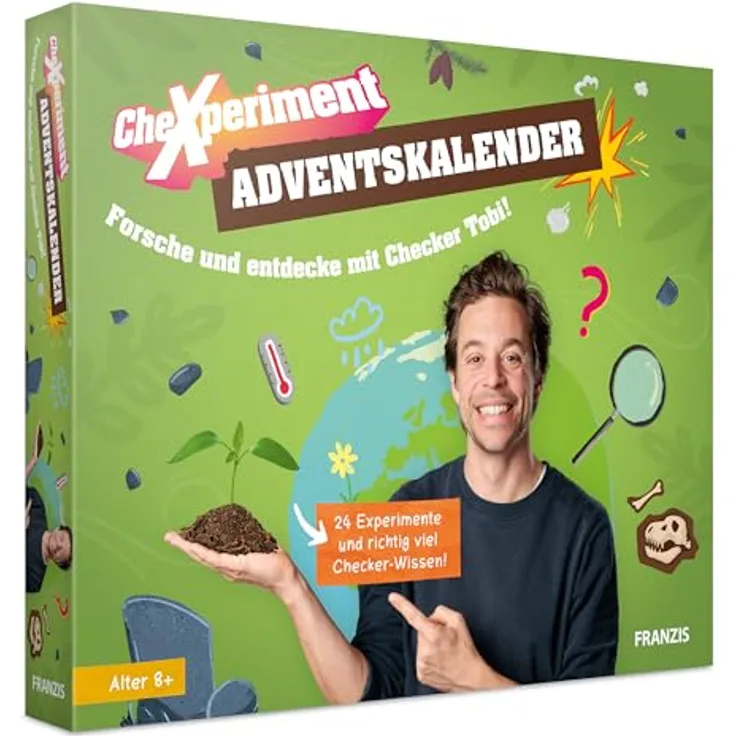 FRANZIS CheXperiment Adventskalender, Wissenschafts-Bausätze mit 24 Experimenten, ab 8 Jahre, inkl. Quartettspiel
