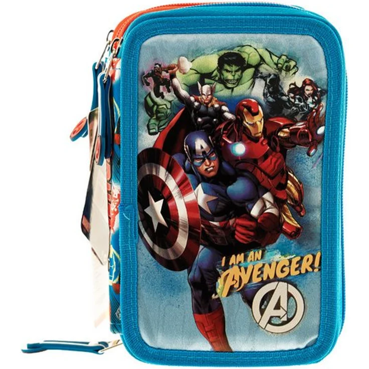 MARVEL Federmäppchen Kinder-Etui Avengers, 3 Fächer mit 18 Bunt- und Filzstiften, Spiderman Design – Bild 1