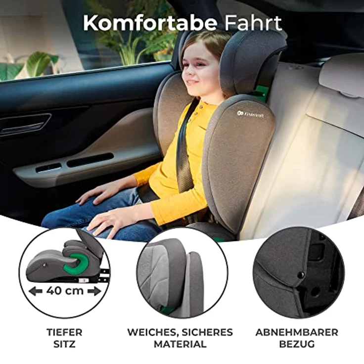 Kinderkraft JUNIOR FIX 2 i-Size, Kindersitz für Kinder von 3,5 bis 12 Jahren (100-150 cm), inkl. Isofix, H-GUARD und SIDE PROTECT SYSTEM, Rocket Grey – Bild 8