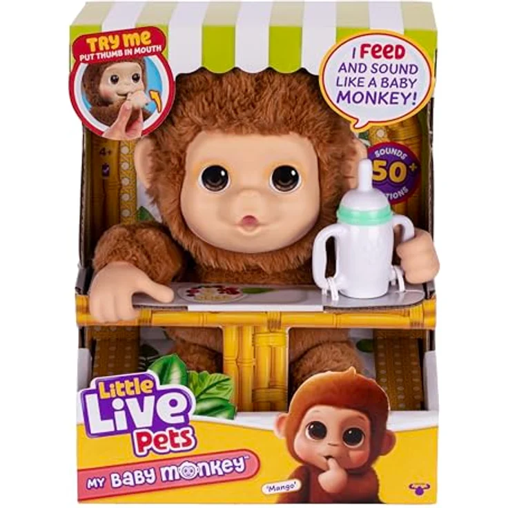 LITTLE LIVE PETS Lil’ Baby Monkey, interaktives Spielzeug mit über 40 Geräuschen, braun – Bild 1