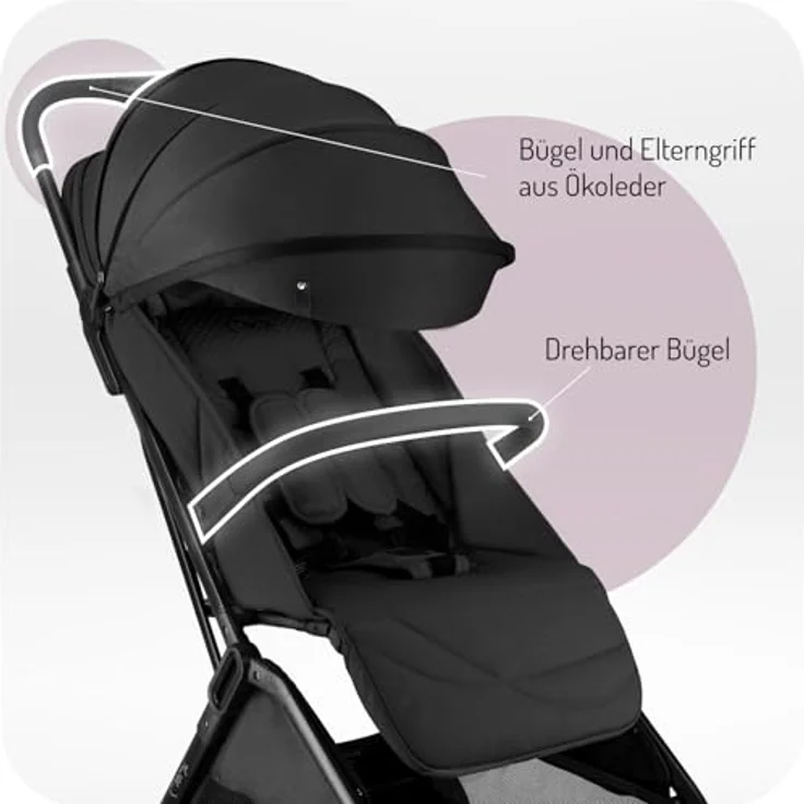 MoMi Kinderwagen ANDREA, kompakter Buggy mit automatischem Faltsystem, 5-Punkt-Sicherheitsgurt, Zwillingsfunktion, Getränkehalter, Einkaufskorb und Insekten- und Regenschutz, bis 22 kg – Bild 4