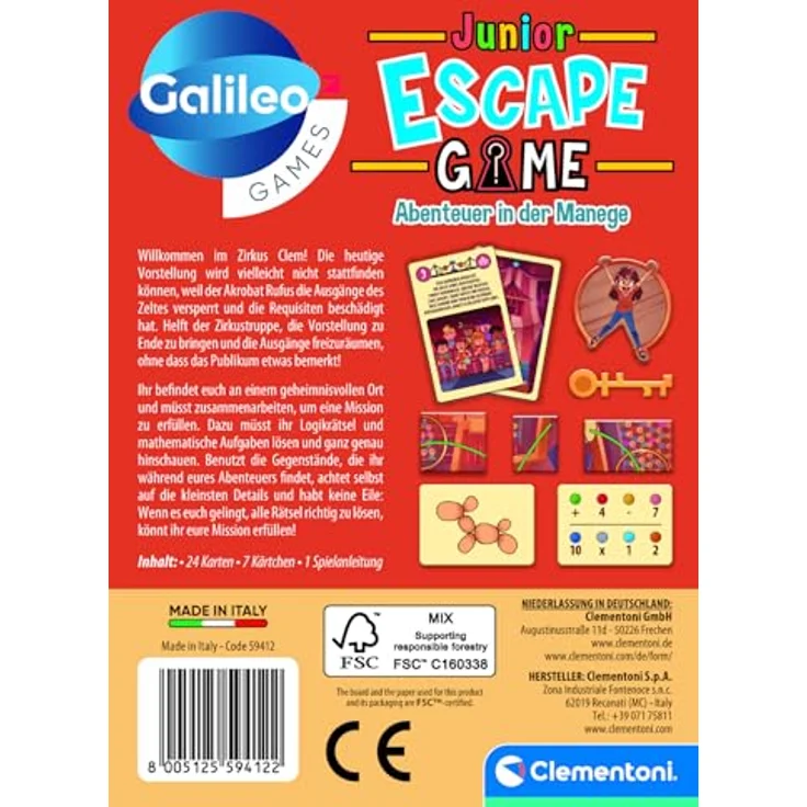 Clementoni Galileo Escape Game Junior - Abenteuer in der Manege - Escape Spiel für Kinder ab 6 Jahren mit Rätselkarten und Hinweisen – Bild 2