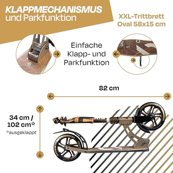 SIX DEGREES Cityroller Aluminium, Klappmechanismus, Höhenverstellbarer Lenker, 205 mm Rollen, max. Benutzergewicht 100 kg, inkl. Tragegurt – Bild 3