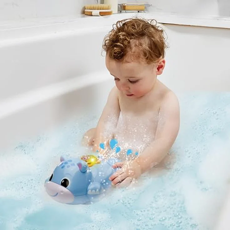 Vtech Badespaß Nilpferd, schwimmendes Spielzeug mit Wassersensor und leuchtender Seesterntaste, türkis – Bild 4