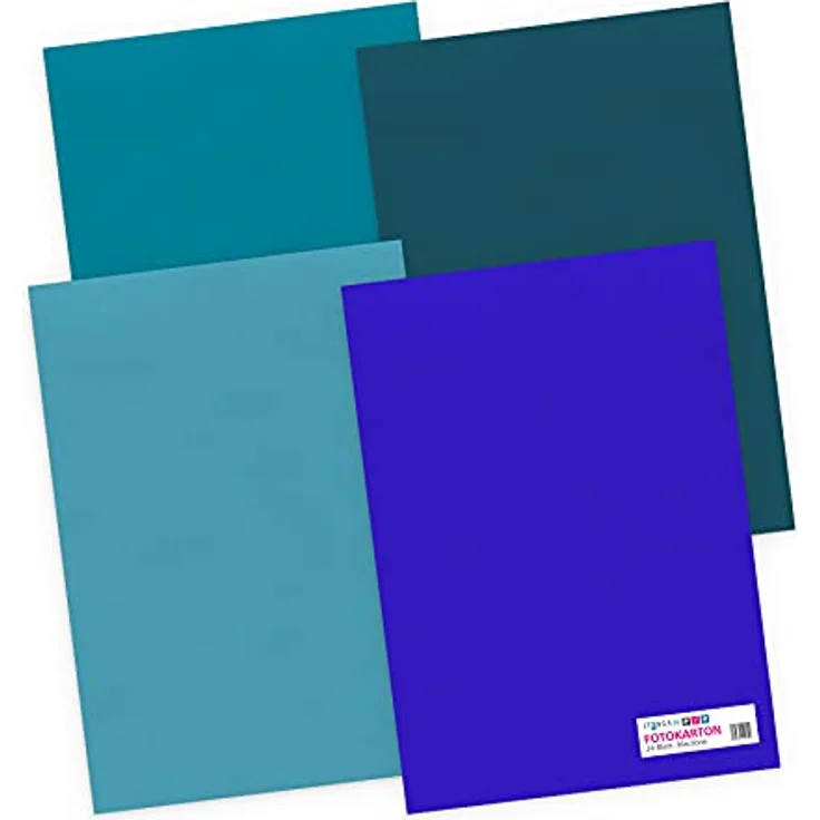 itenga Tonpapier 24 Blatt DIN A4 130 g/qm Blautöne, Farbmix mit 4 Farben für kreatives Gestalten und Basteln – Bild 1
