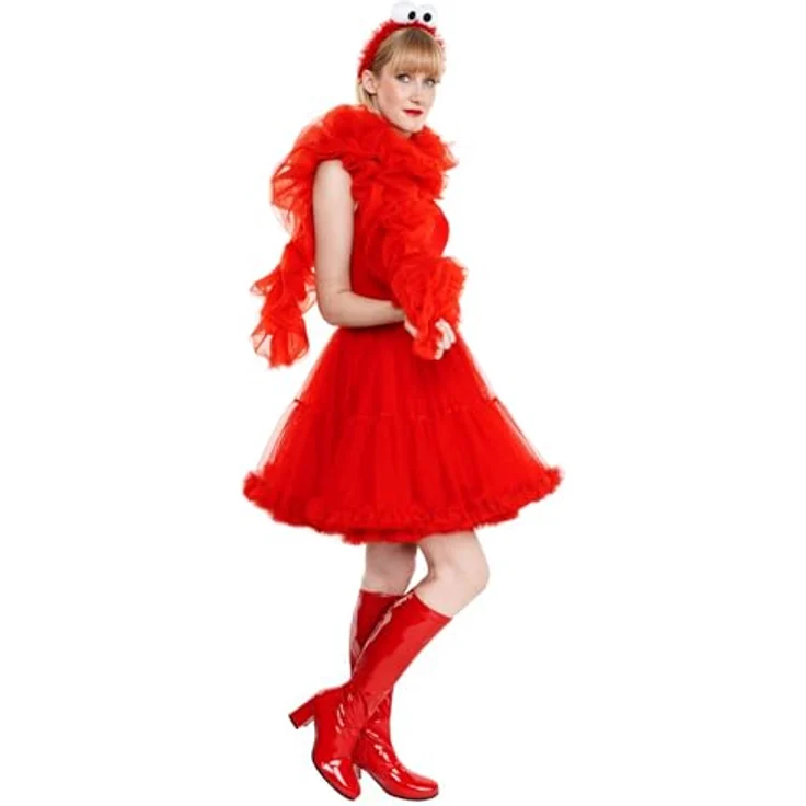 Maskworld Die Sesamstrasse Elmo Tutu - Kostüm mit mehrlagigem Tutu, Chiffon-Schal und Haarreif in kräftigem Rot, One Size – Bild 5