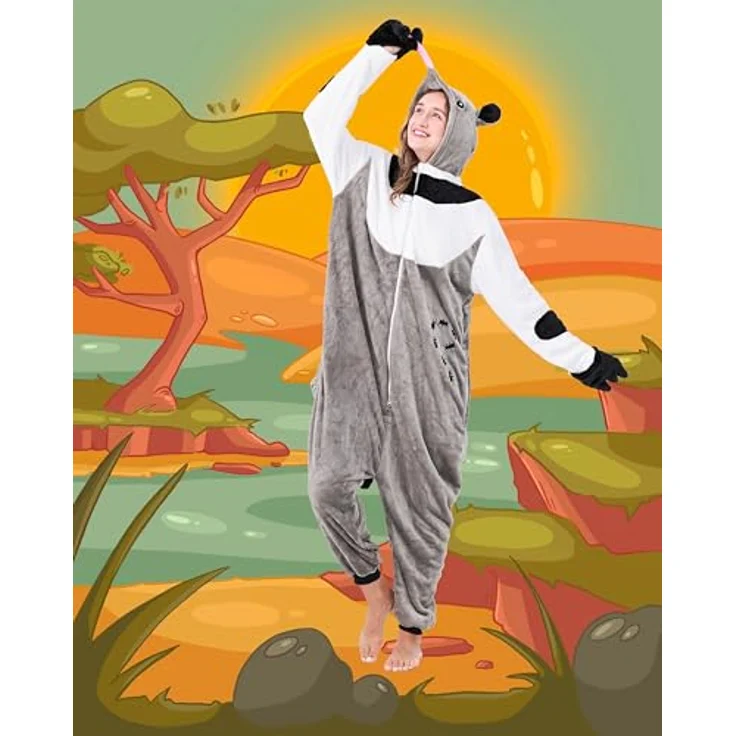 corimori Flauschiges Ameisenbär-Kostüm für Erwachsene mit Haarreif | Karneval Onesie für Damen, Herren | Körpergröße 180-190cm, super weich und kuschelig, mit praktischen Taschen | Braun – Bild 2
