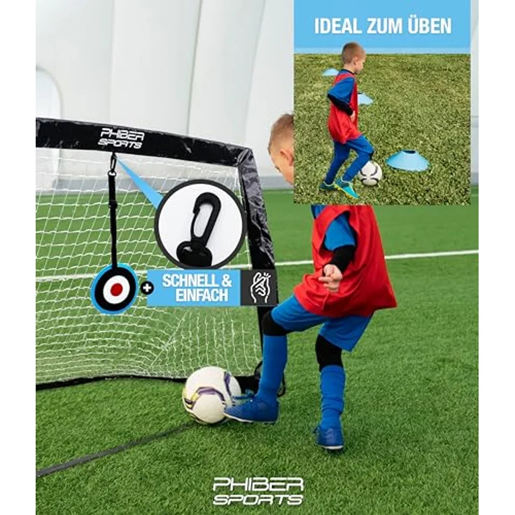 PHIBER-SPORTS 2er Fußballtor Kinder Set - Verbesserte 2025 Version mit verstärkter Glasfaser - Inkl. Tragetasche, 6x Hütchen, 2x Ziel - Fussballtore Für Garten Kinder, Fussballtor Outdoor, Fußball Tor – Bild 3