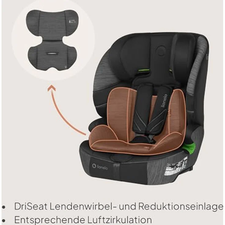 lionelo Autokindersitz LEVI FIX I-SIZE, i-Size konform, für Kinder von 76 bis 150 cm, mit Isofix und TopTether, 10-fach verstellbare Kopfstütze, Dri-Seat-Technologie, abnehmbarer Bezug – Bild 5