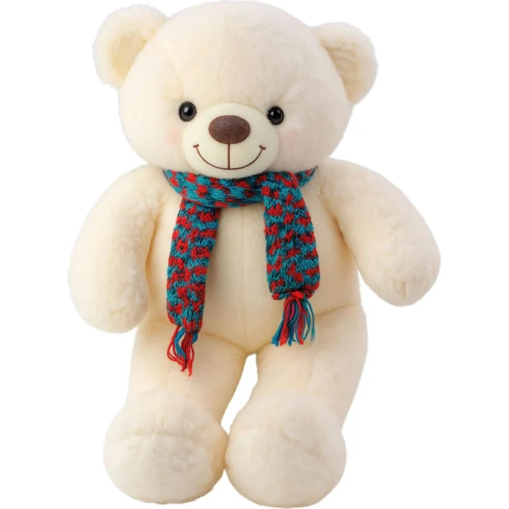 Leantoys Lean Plüsch Maskottchen Teddybär mit buntem Wolltuch, weiß, 55 cm