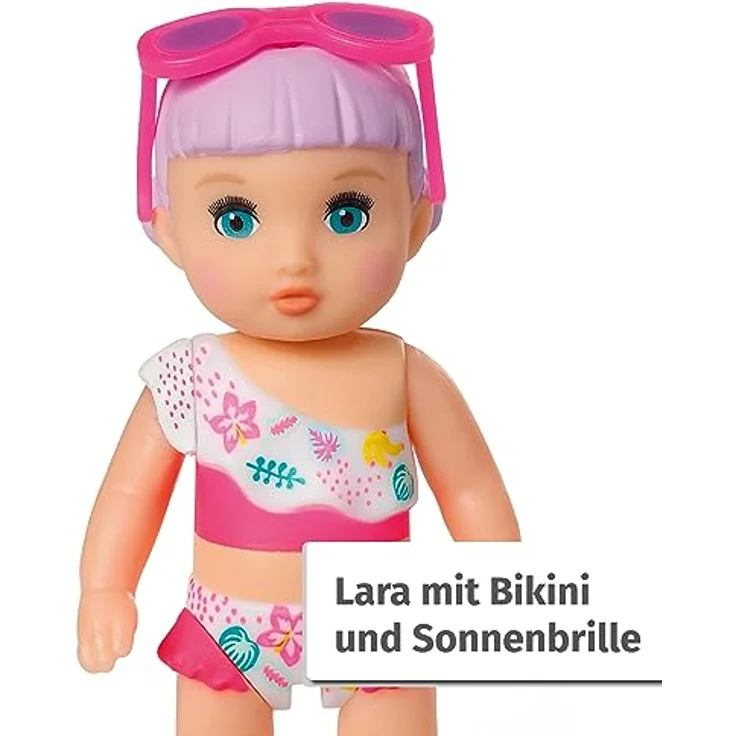 BABY born Minis, Minipuppe mit Liegestuhl, Spielset Sonnenstuhl, 7 cm große Puppe Lara mit Liegestuhl, Sonnenschirm und Flasche, 906132, Zapf Creation – Bild 4