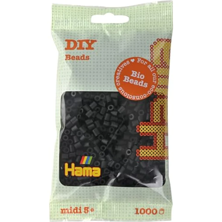 Hama Bügelperlen Beutel mit 1000 Bio Midi-Bügelperlen in schwarz, Kunststoffperlen Ø 5mm, geeignet für Kinder ab 5 Jahren – Bild 1