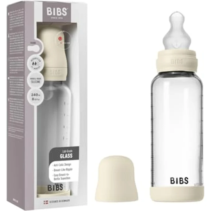 BIBS Baby Glass Bottle 240 ml, BPA-freie Glasflasche aus Borosilikatglas, Farbe Ivory – Bild 1
