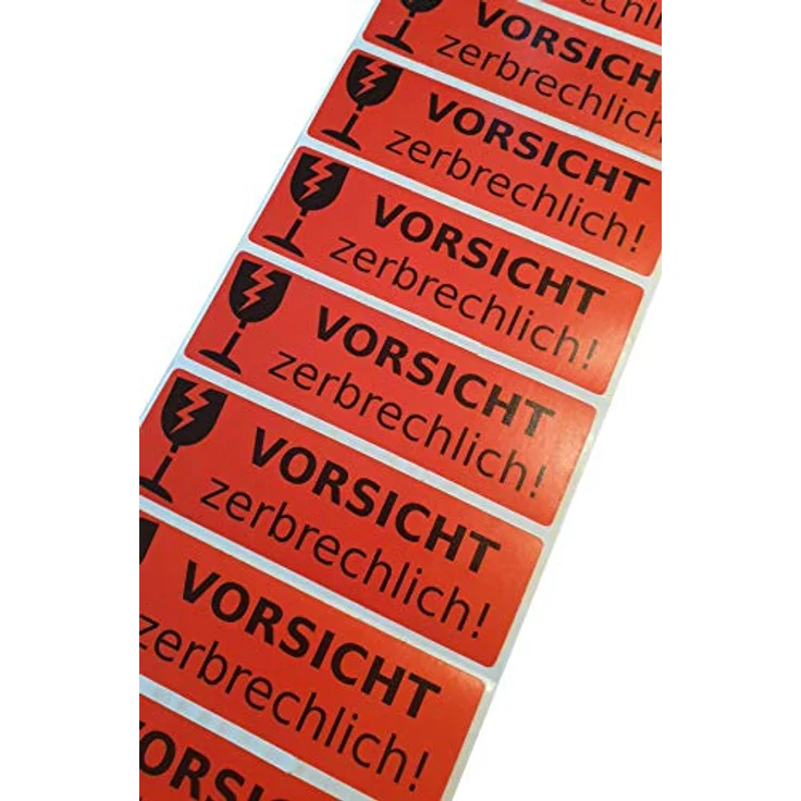 varivendo 50 Stück Aufkleber Etikett Vorsicht Zerbrechlich, selbstklebende Versandetiketten, 114 x 36 mm, leuchtend rot – Bild 1