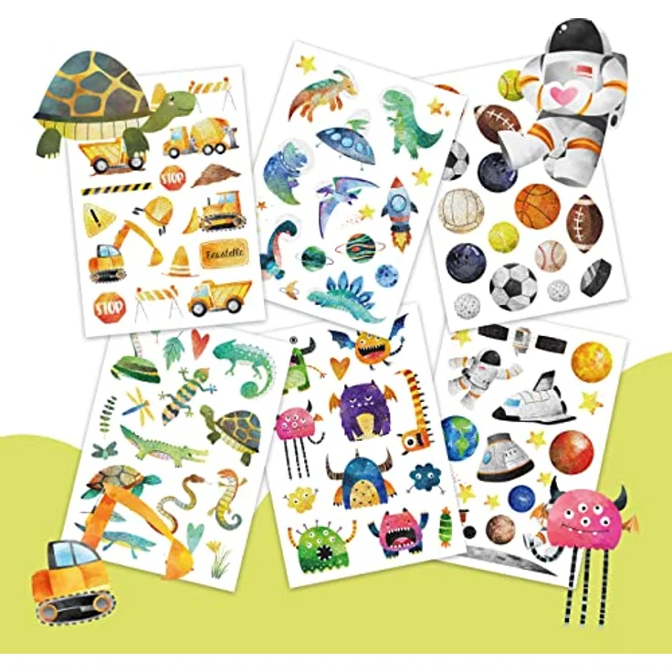 Papierdrachen 100 Metallic-Tattoos für Kinder, hautfreundliche Kindertattoos Bagger und Dino, 6 Bögen in Silber, hergestellt in Deutschland – Bild 5