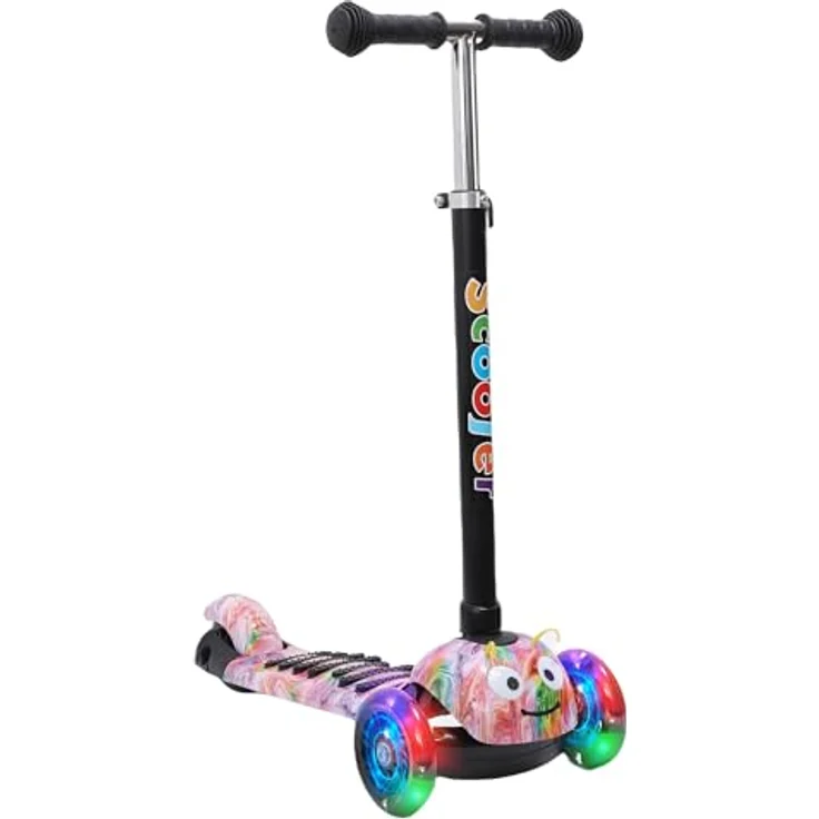 Habib Gruppe Kinderroller, 3-Räder Kinderscooter mit LED-Rädern, Höhenverstellung, rutschfester Plattform, für Jungen & Mädchen 3-8 Jahre, Max. 50 KG – Bild 1