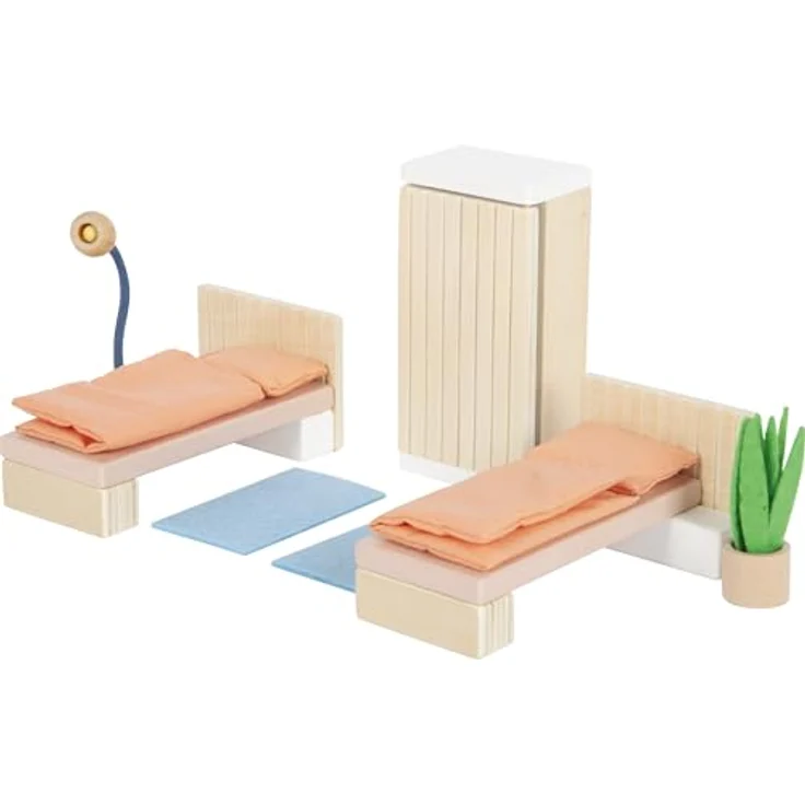 Small Foot Puppenhausmöbel Schlafzimmer, 12-tlg. Set mit Betten, Kleiderschrank und Accessoires in Naturholz – Bild 2
