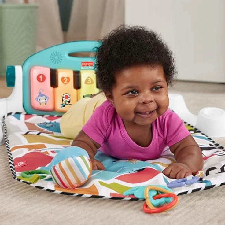 Fisher-Price Kontrast Kick & Play Pianospieldecke, tragbares Musikspielzeug mit Smart-Stages-Lerninhalten, ab 0 Monaten, mehrfarbig, HYH59 – Bild 2