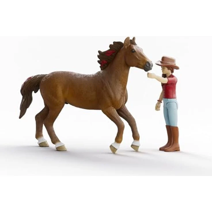 Schleich Hannah & Cayenne - Reiterin und Pferd aus der Horse Club-Serie, bewegliche Figur mit abnehmbarem Sattel und Zaumzeug, braunes Quarter-Horse-Wallach – Bild 2