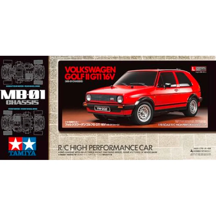 TAMIYA 58748 VW Golf II GTI 16V MB-01, 1:10 RC Bausatz, unlackiert, 2WD Antrieb, Motor in 3 Positionen einbaubar – Bild 2