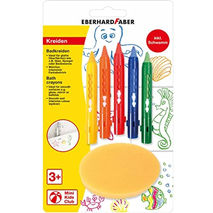 Eberhard Faber 524105 Badkreide zum Malen auf Fliesen und Spiegeln, 5er Set mit Schwamm - Preisvergleich