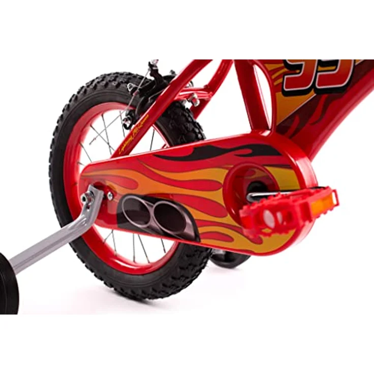 Huffy Kinder 14 Zoll Disney Cars Luxury Fahrrad, rot, mit Hi-Ten-Rahmen und abnehmbaren Seitenrädern – Bild 5