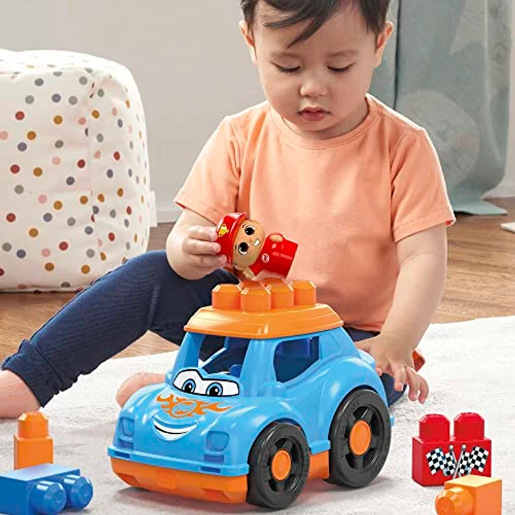 Mega Brands MEGA HKN41 BLOKS Bauklötze für Kleinkinder, Rennauto Ricky mit abnehmbarem Dach, integriertes Staufach und 1 Figur, Spielzeug für Kinder ab 1 Jahr – Bild 5