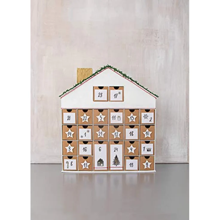 Rayher Adventskalender Haus, Pappmaché, 36x6,5x40cm, FSC Recycled 100%, Adventskalender zum Befüllen, Schubladenschränkchen zum Bemalen und Dekorieren, 67341521 – Bild 2