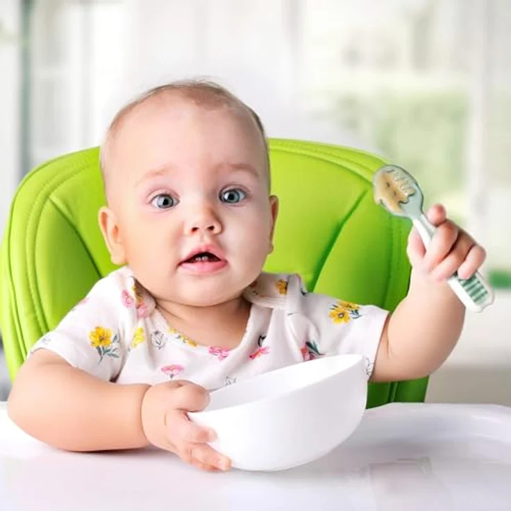 NumNum Lernlöffel für Baby 2er-Baby-Set, Silikon-Löffel, Phase 1 + 2 beste Baby-Löffel empfohlen von BLW-Experten (Baby Led Weaning) Blau/Orange baby spoon – Bild 2
