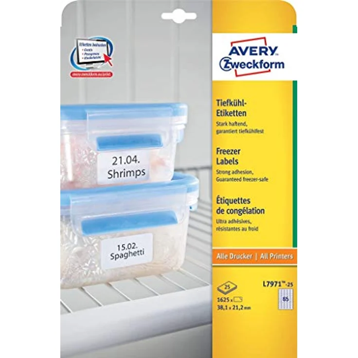 AVERY Zweckform L7971-25 Tiefkühletiketten, 1.625 selbstklebende, temperaturbeständige Aufkleber, weiß, 38,1x21,2mm, für Inkjet- und Laserdrucker, 25 Blatt – Bild 2