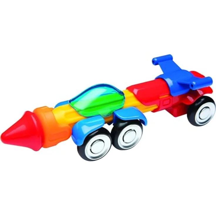 Stick-O City Set Magnetic Building Blocks Toy By Magformers. Chunky Pieces For Younger Children, Pull Back and Go Vehicles, Rotating Magnets - Red – Bild 5