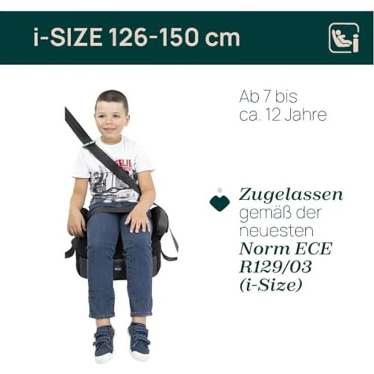 Chicco Kindersitzerhöhung QUASAR FIX I-SIZE, Autositz für Kinder 7-12 Jahre, 126-150 cm, mit Isofix - Schwarz – Bild 3