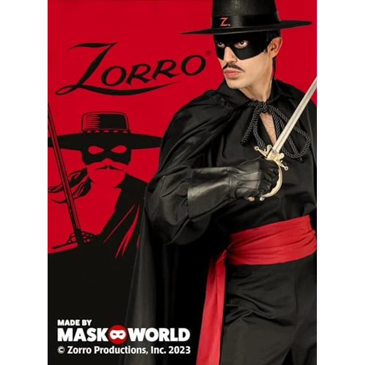 Maskworld Zorro Cape, knielanger Umhang aus dickem Polyester, schwarz, One Size, ideal für Karneval und Mottopartys – Bild 8