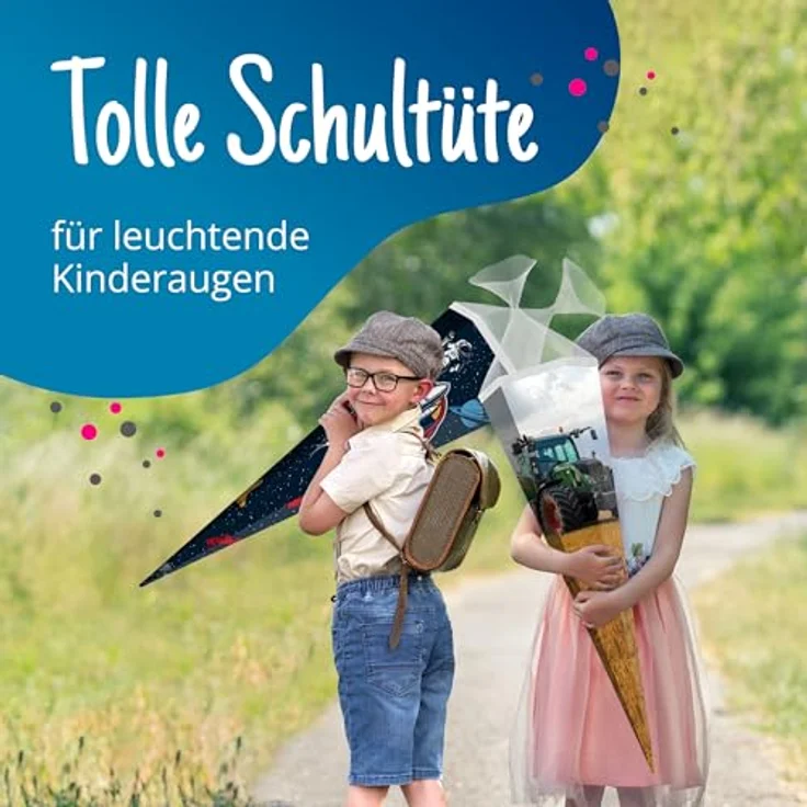 itenga Schultüte 85cm Traktor auf dem Feld, 6-eckige Zuckertüte aus robustem Karton mit Tüllverschluss, für Jungen und Mädchen zur Einschulung – Bild 4
